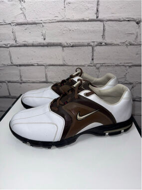 Men's Nike Air Revive Golf Shoes Size 11 Athletic Shoes LEATHER White Brown